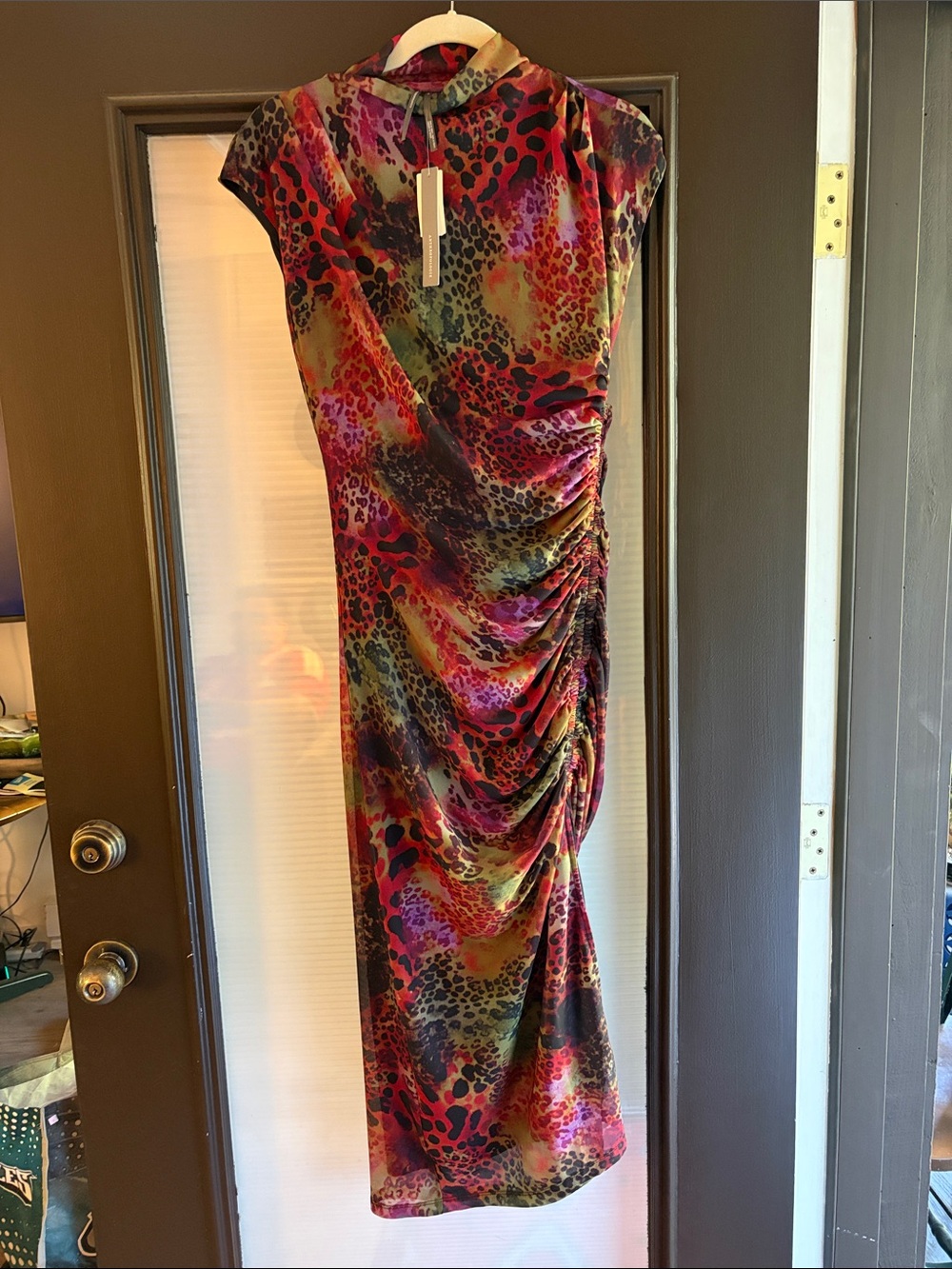 Anthropologie Multicolor Animal-Print Ruched Maxi Dress